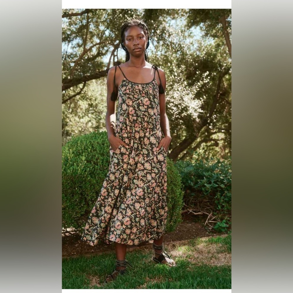 THE GREAT Black Floral Print Breeze Dress Size 3 (Large)